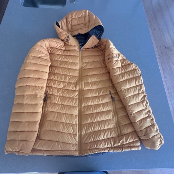 Columbia Slope Edge Hooded Jacket Puffer Omni Heat Yellow Men's Size XL - Picture 1 of 15